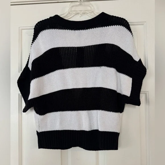 Worthington Black and White Striped Short-Sleeve Cardigan XL NEW - Picture 2 of 5